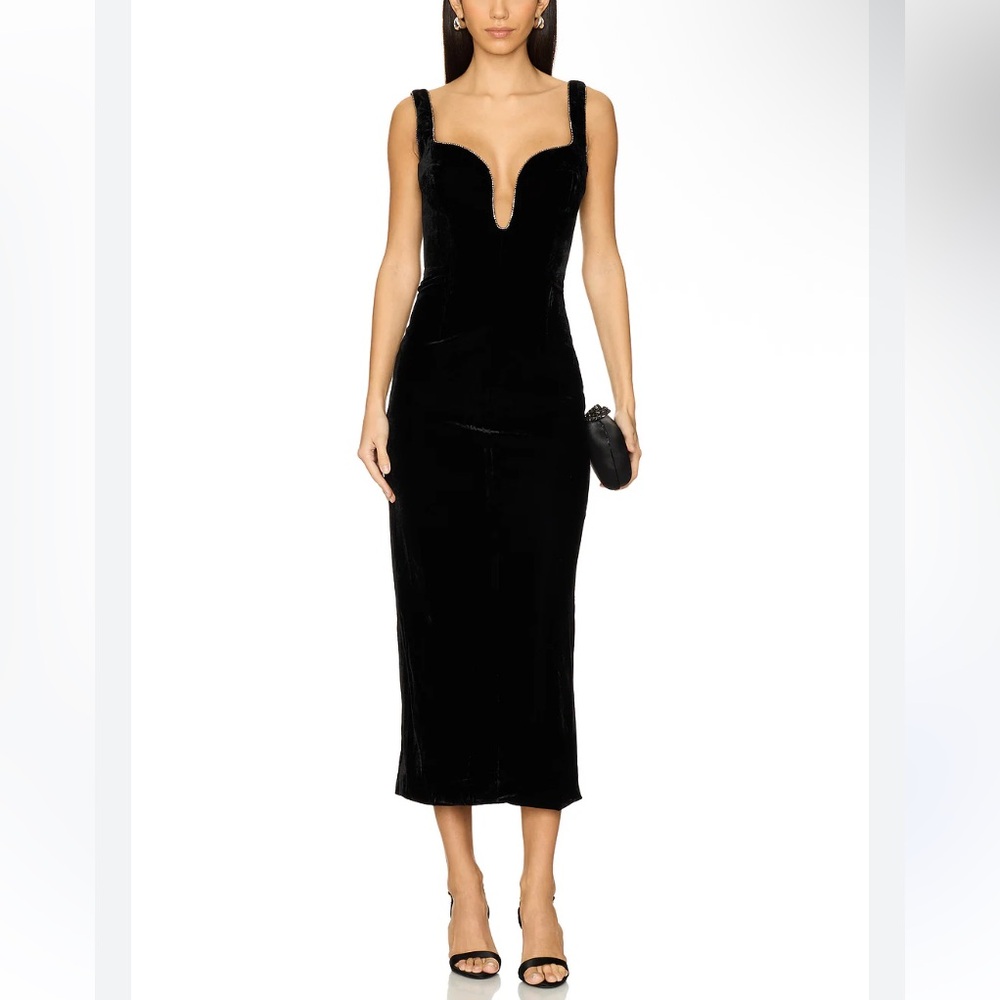 NWT BARDOT Black Brooklyn Velour MIDI Sheath Dress Revolve 8